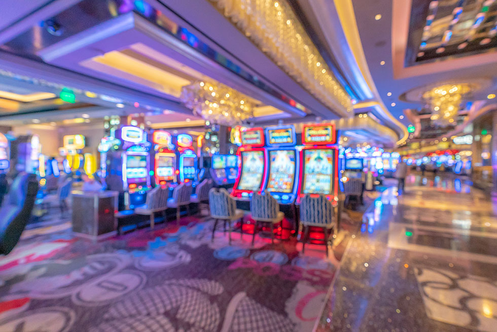 Slot machines inside a large casino