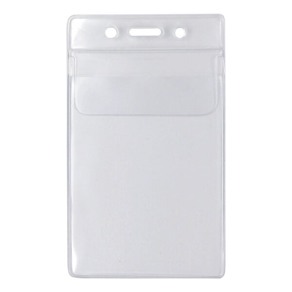 Vertical Flap-Closing Vinyl Badge Holders - Credit Card Size (Pack of 100)