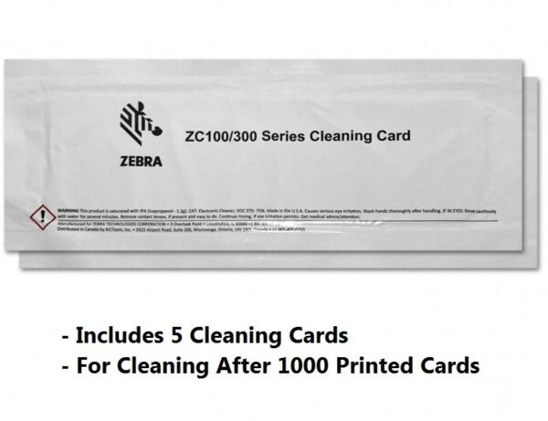 Zebra Cleaning Card Kit, ZC100/ZC300/ZC350, 5000 Printed Cards